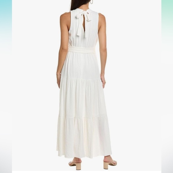 Anne Klein Tiered Tie Neck Maxi dress bright white size 6 - Picture 2 of 9